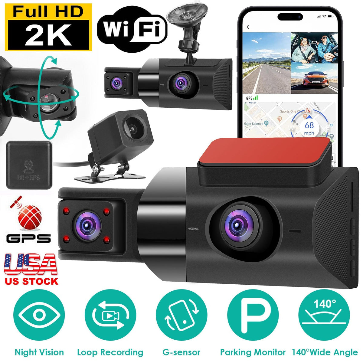 Dash Cam GPS WiFi Night Vision