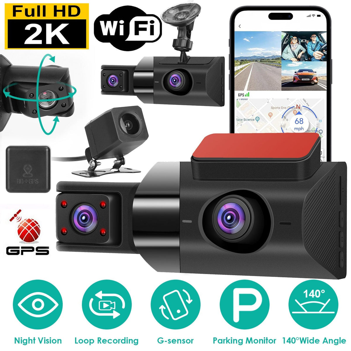 Dash Cam GPS WiFi Night Vision